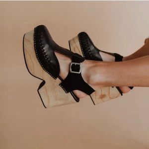 NWT Free People Black Woven Mary Jane Emmer Clogs